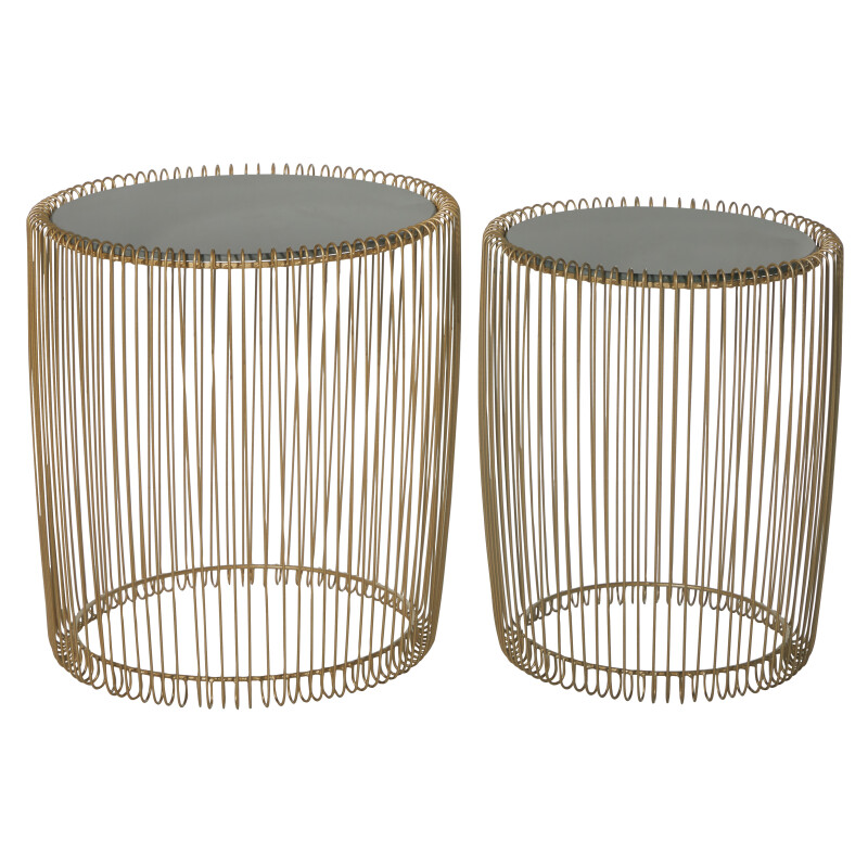 604163 Set of 2 Gold Metal Contemporary Accent Table, 17", 18"