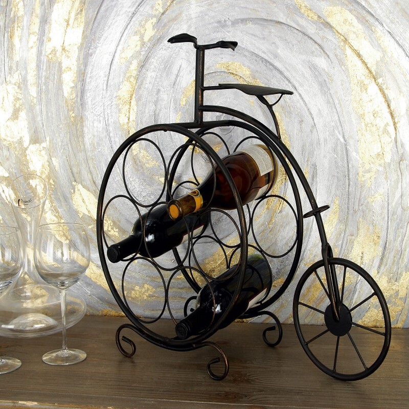 604172 Brass Metal Bicycle Wine Holder Rack, 19" x 21" x 9"