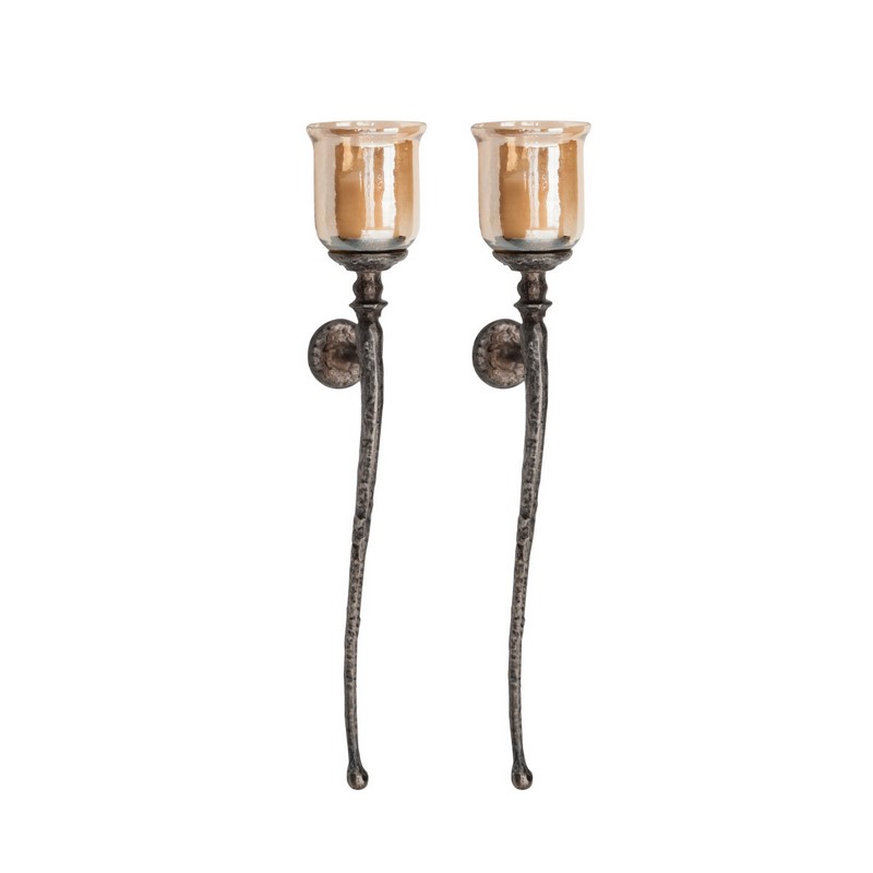 604414 Set of 2 Brown Aluminum Traditional Candle Holder, 6" x 34"