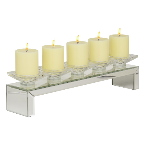604418 Clear Wood Glam Candlestick Holders, 5" x 20" x 4"