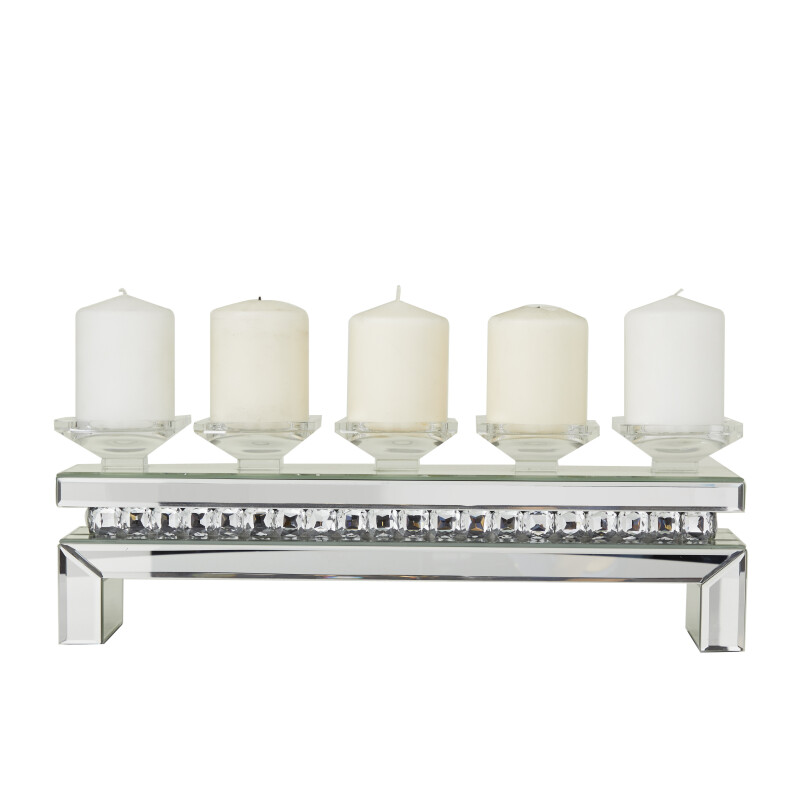 604444 Set of 3 Silver Wood Glam Candle Holder, 7" x 20" x 4"