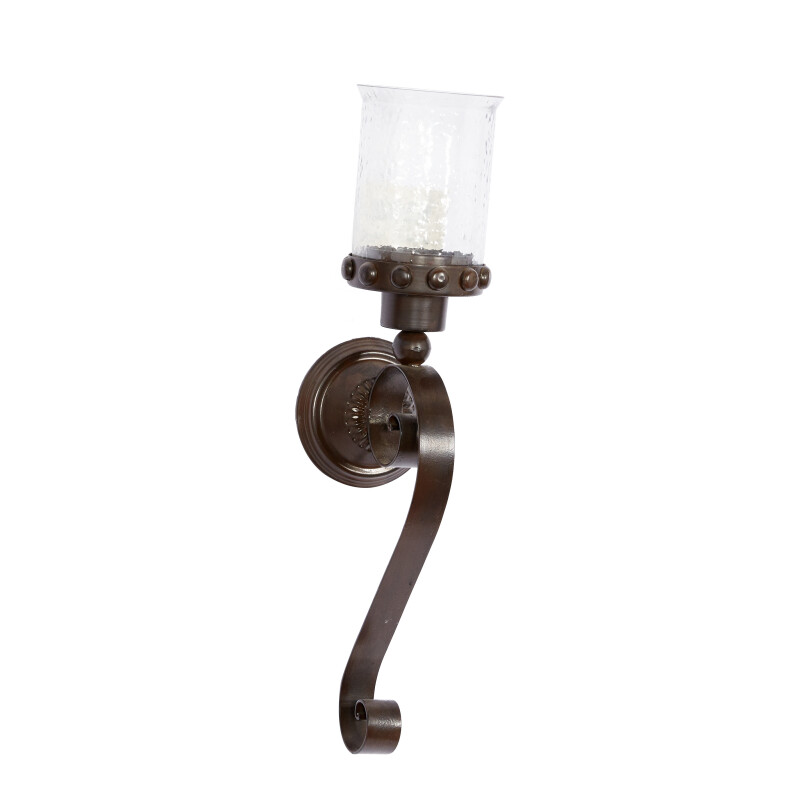 Brown Metal Traditional Candle Wall Sconce, 20" x 6" x 5"