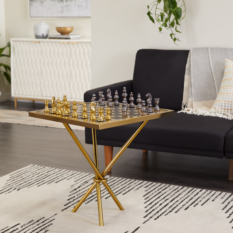 604911 Gold Aluminum Contemporary Game Set Table, 4" x 25" x 22"