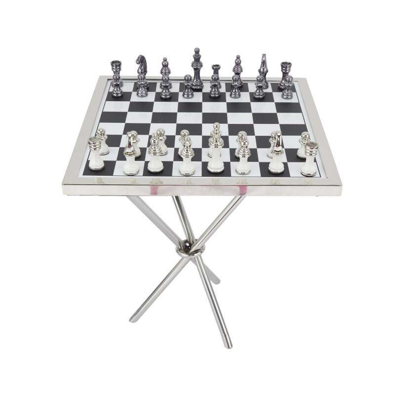 604912 Silver Aluminum Contemporary Game Set Table, 4" x 25" x 22"