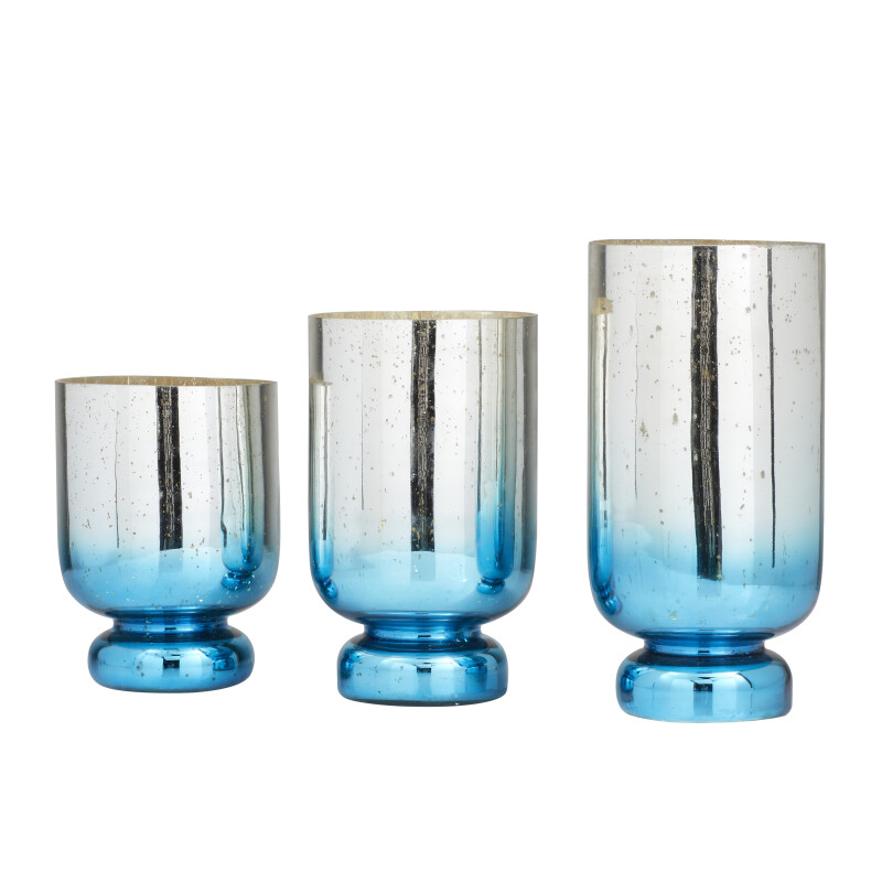 UMA 604940 Set of 3 Blue Glass Coastal Candle Holders 3