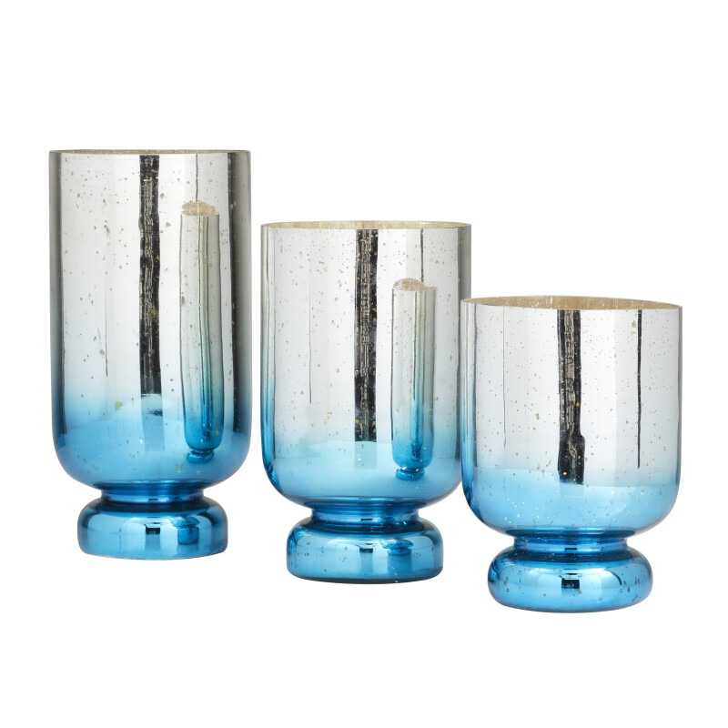 UMA 604940 Set of 3 Blue Glass Coastal Candle Holders 6