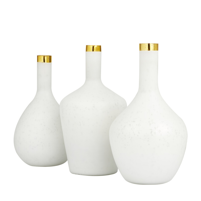 Uma 604954 White Gold Set Of 3 White Glass Glam Vases 04