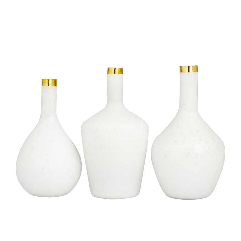 Set of 3 White Glass Glam Vases, 13" x 8" x 8"