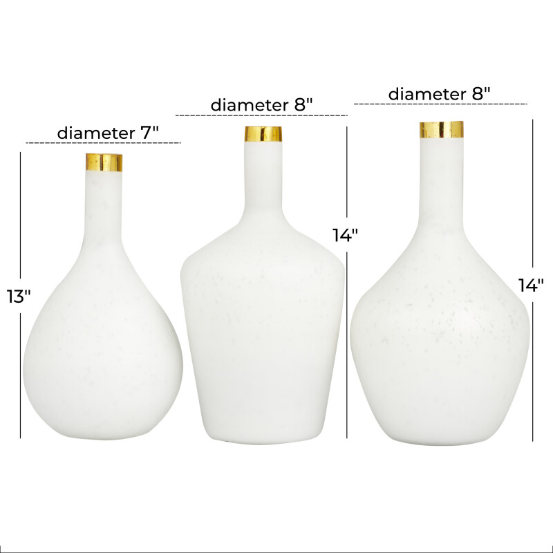 Uma 604954 White Gold Set Of 3 White Glass Glam Vases
