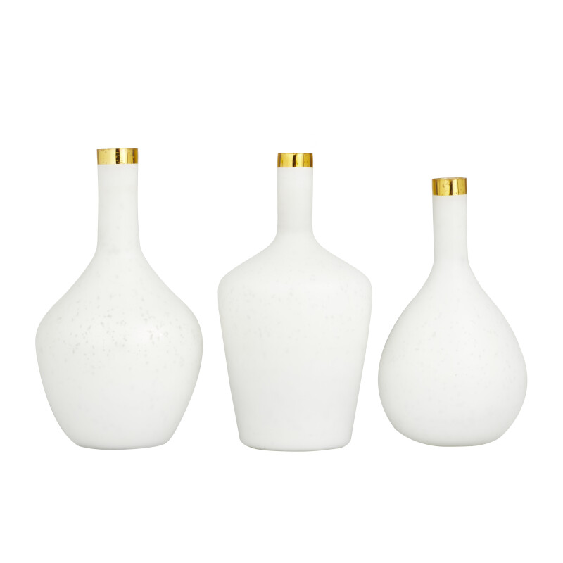 Uma 604954 White Gold Set Of 3 White Glass Glam Vases 01