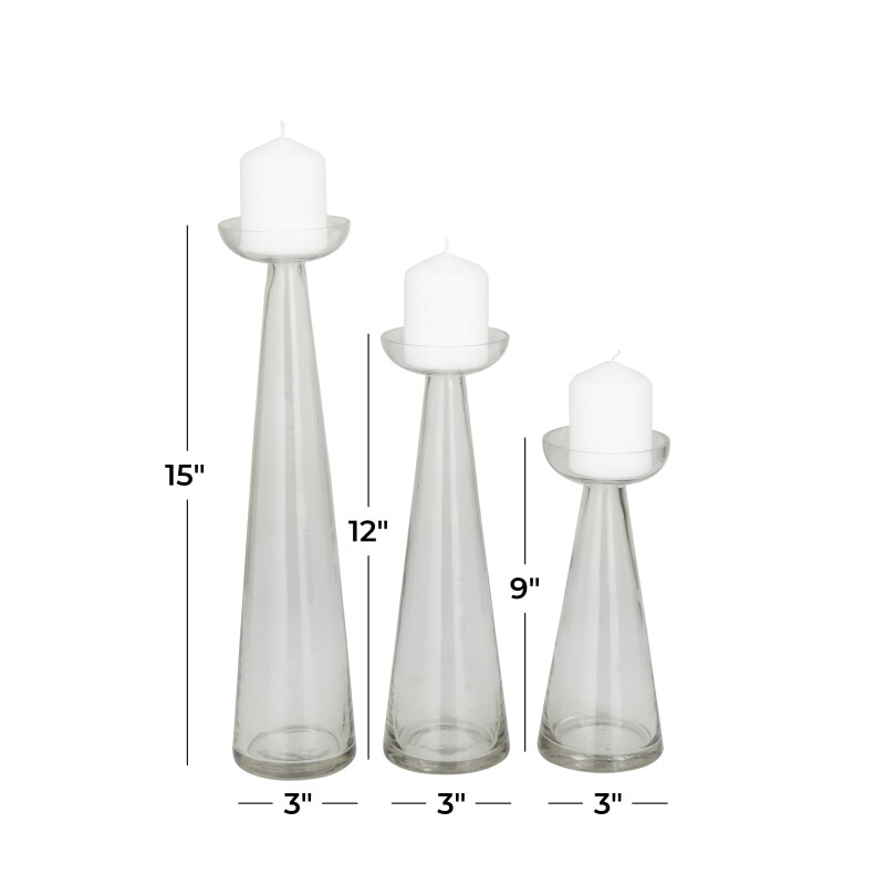 UMA 604958 Set of 3 Clear Glass Contemporary Candle Holder 2