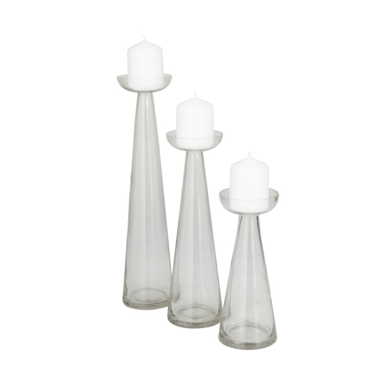 UMA 604958 Set of 3 Clear Glass Contemporary Candle Holder 6