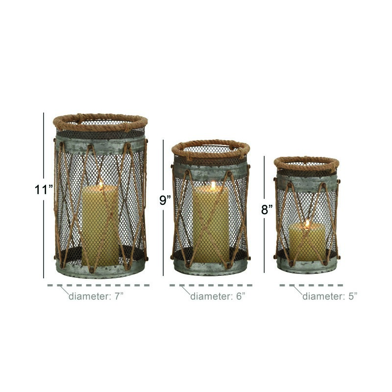UMA 604959 Set of 3 Silver Metal Rustic Lantern 2