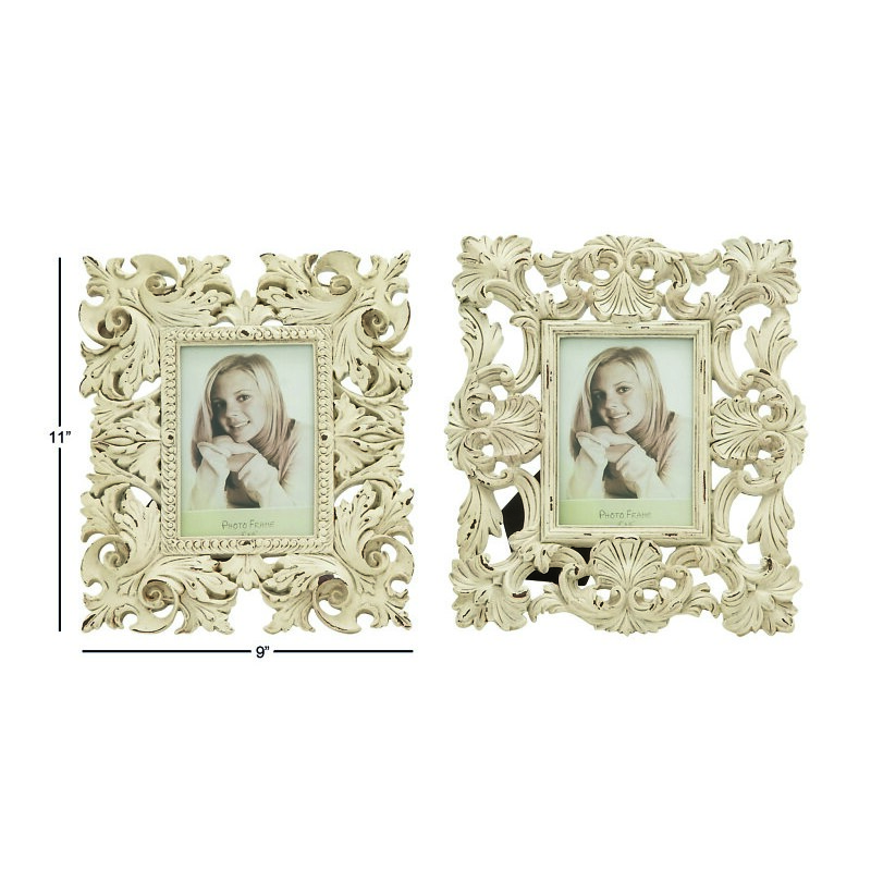 UMA 604963 Set of 2 White Polystone Traditional Photo Frame 3