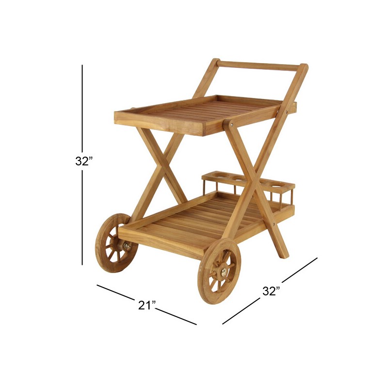 UMA 605017 Brown Teak wood Traditional Outdoor Rolling Serving Cart 2