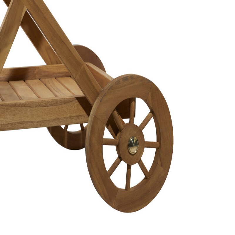 UMA 605017 Brown Teak wood Traditional Outdoor Rolling Serving Cart 4