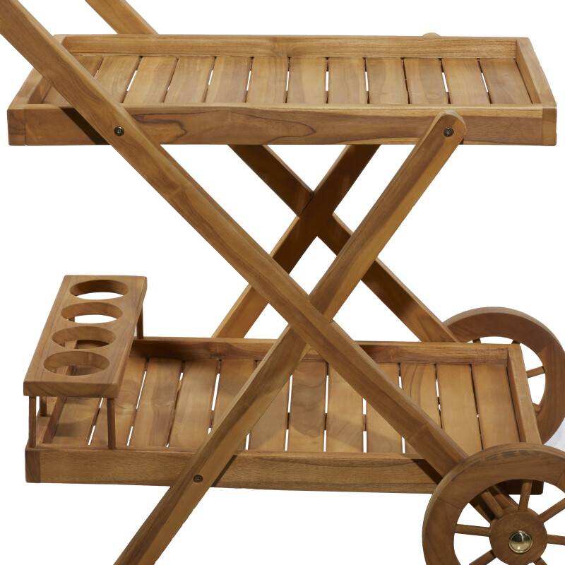 UMA 605017 Brown Teak wood Traditional Outdoor Rolling Serving Cart 5