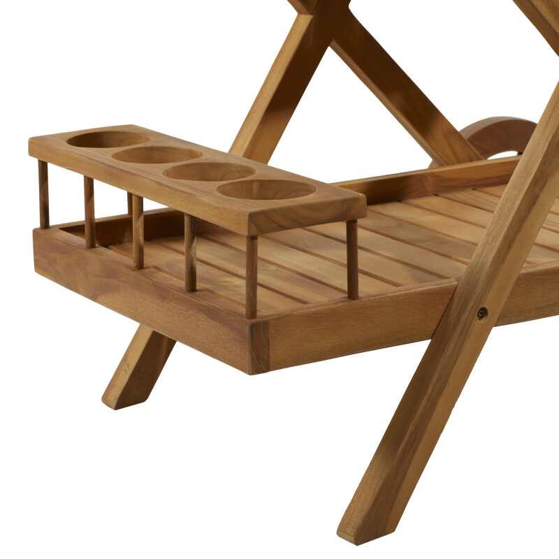 UMA 605017 Brown Teak wood Traditional Outdoor Rolling Serving Cart 6