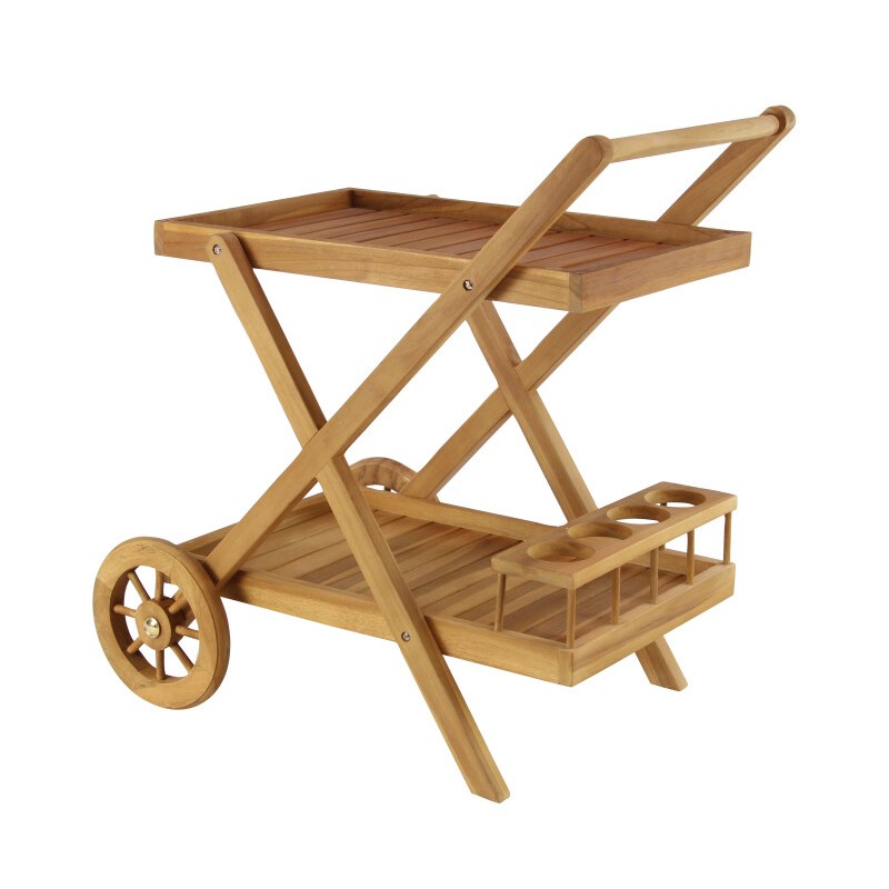 UMA 605017 Brown Teak wood Traditional Outdoor Rolling Serving Cart 8