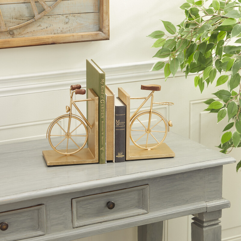 605165 Gold Metal Contemporary Bookends, 9" x 7" x 5"