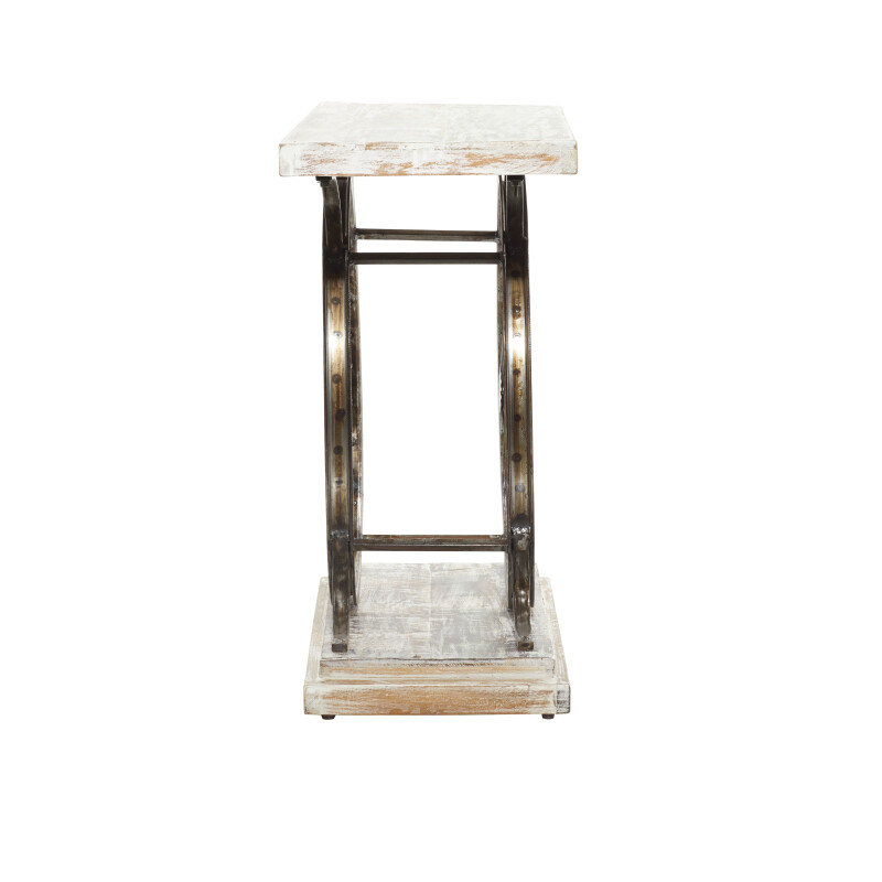 UMA 605231 White Metal and Wood Rustic Console Table 8