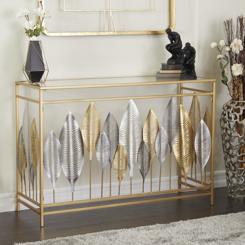 605336 Gold Metal Contemporary Console Table, 30" x 44" x 16"