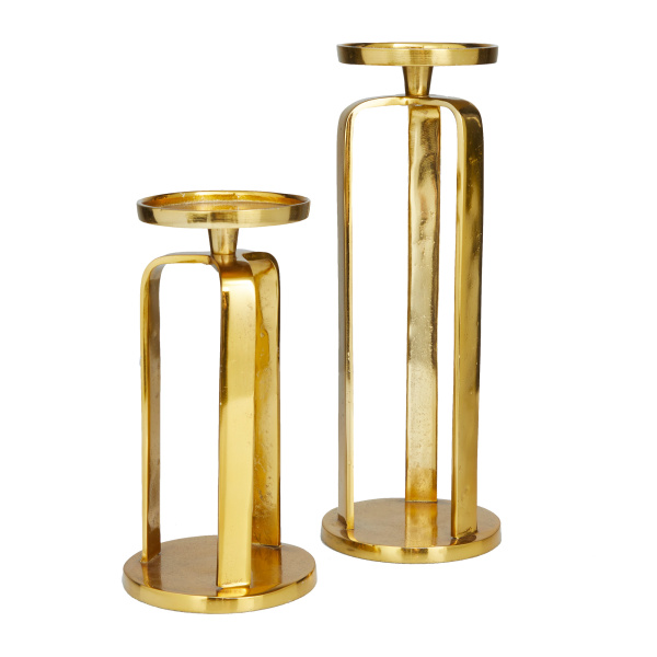 605373 CosmoLiving by Cosmopolitan Set of 2 Gold Aluminum Modern Candle Holder, 14" x 5" x 5"