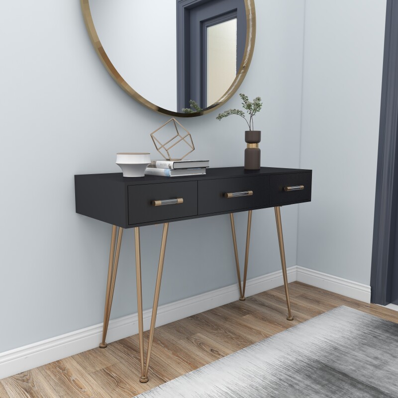 605527 Black Modern Wood Console Table, 31" x 42"