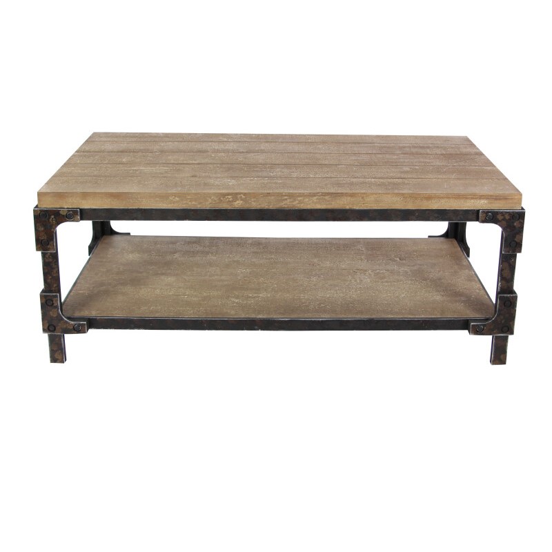 605665 Brown Wood Industrial Coffee Table, 19" x 24" x 47"