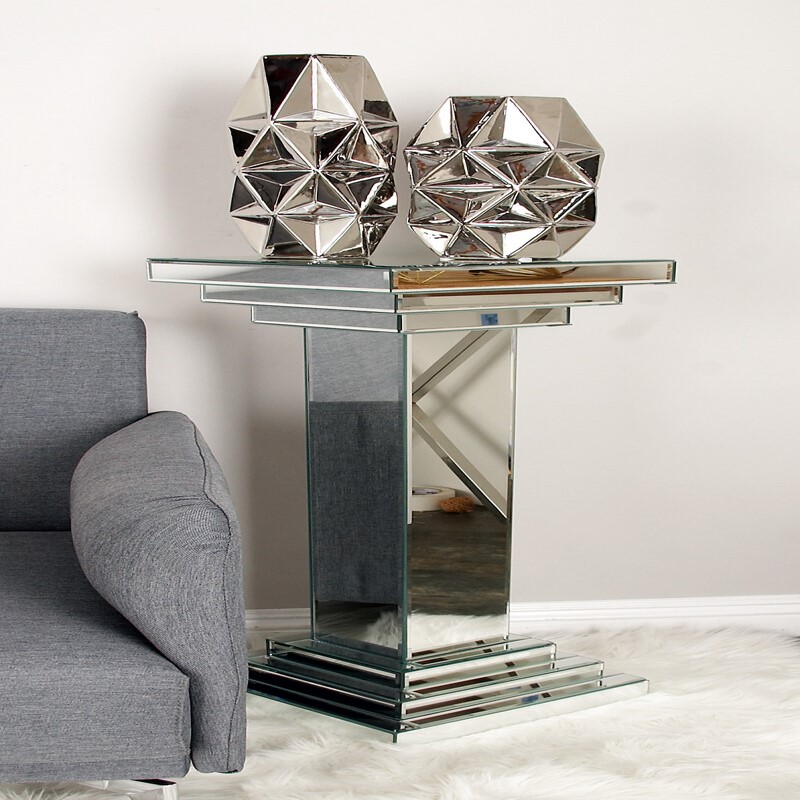 605723 Silver Wood Glam Pedestal Table, 36 " x 12 " x 12 "