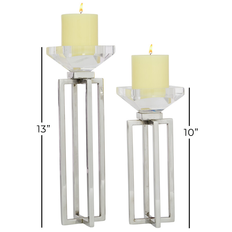 UMA 606107 Set of 2 Silver Stainless Steel Glam Candle Holder 2