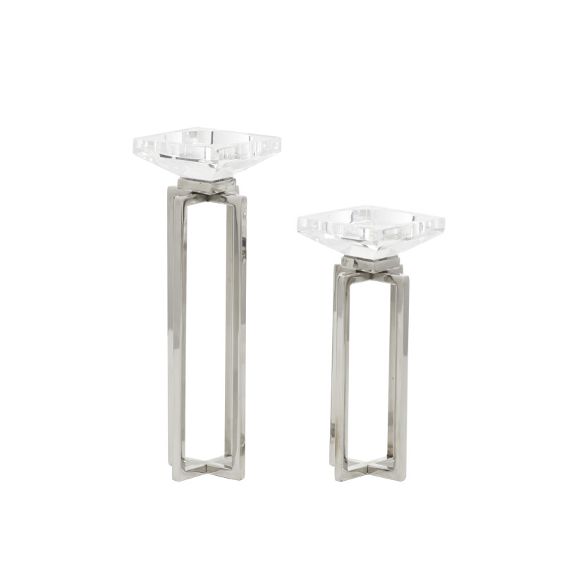 UMA 606107 Set of 2 Silver Stainless Steel Glam Candle Holder 3