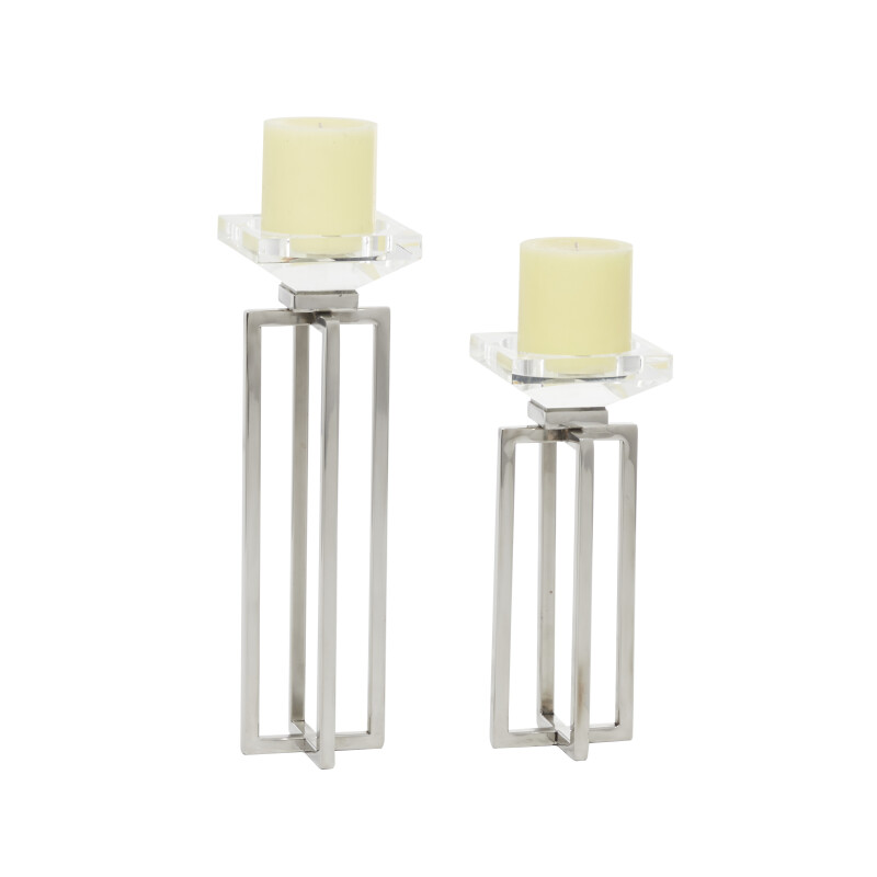 UMA 606107 Set of 2 Silver Stainless Steel Glam Candle Holder 6