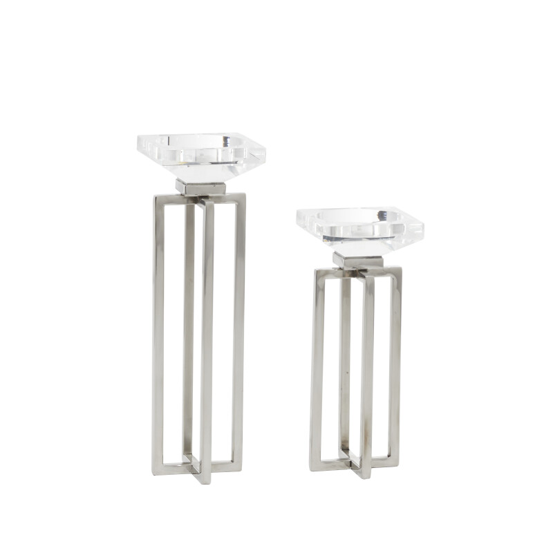 UMA 606107 Set of 2 Silver Stainless Steel Glam Candle Holder 8
