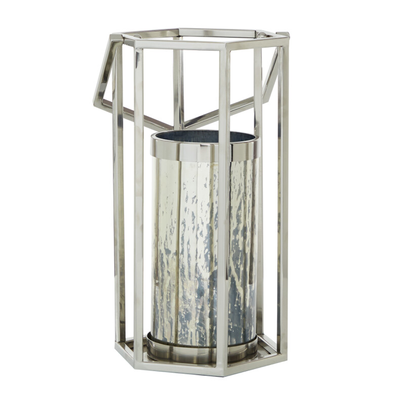 Silver Stainless Steel Contemporary Lantern, 18" x 10" x 11"