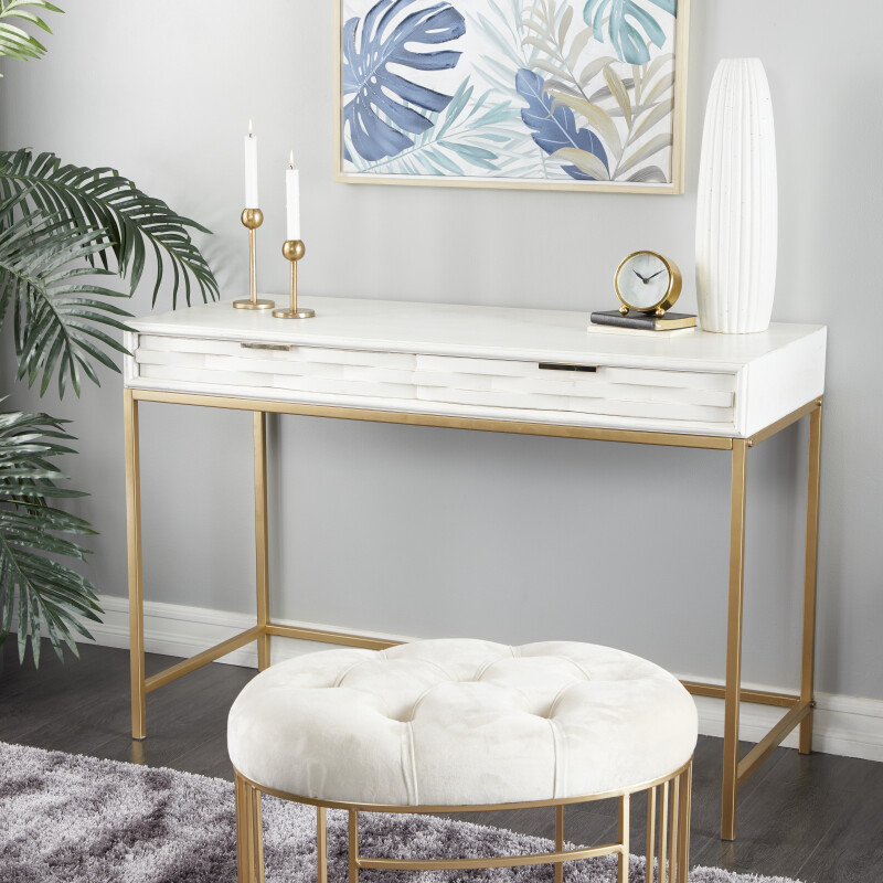 606412 White Metal Contemporary Console Table, 31" x 46" x 20"
