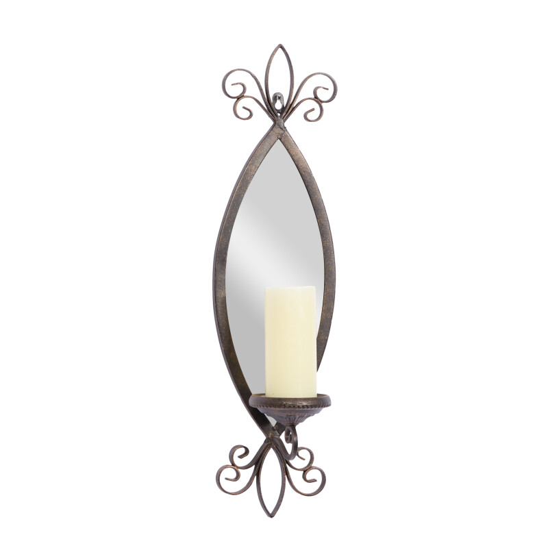 Brown Metal Traditional Candle Wall Sconce, 25" x 7" x 6"