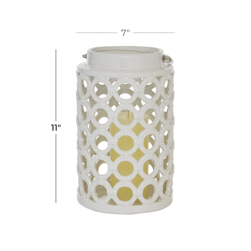UMA 606935 White Ceramic Contemporary Candle Holder Lantern 2