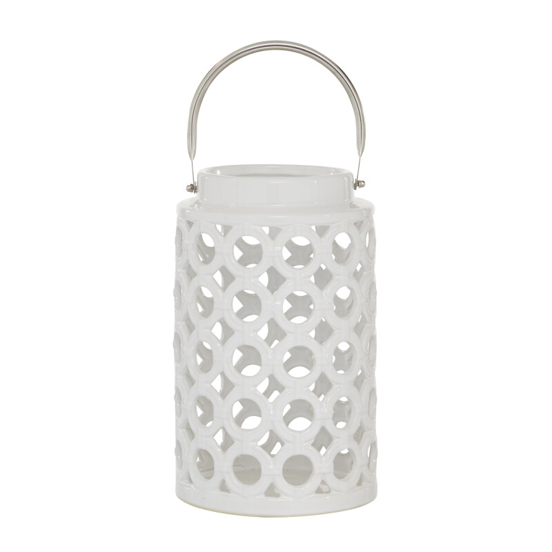 UMA 606935 White Ceramic Contemporary Candle Holder Lantern 3