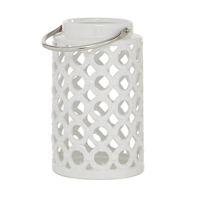 UMA 606935 White Ceramic Contemporary Candle Holder Lantern 6