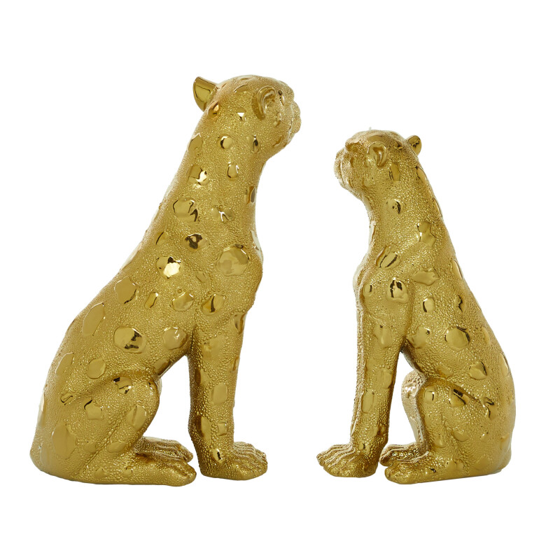 UMA 607041 Set of 2 Gold Porcelain Glam Leopard Sculpture 3