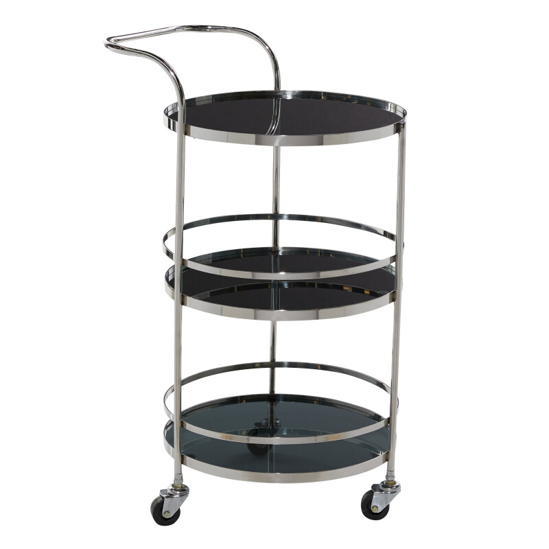 607129 Silver Stainless Steel Contemporary Bar Cart, 33" x 17" x 21"
