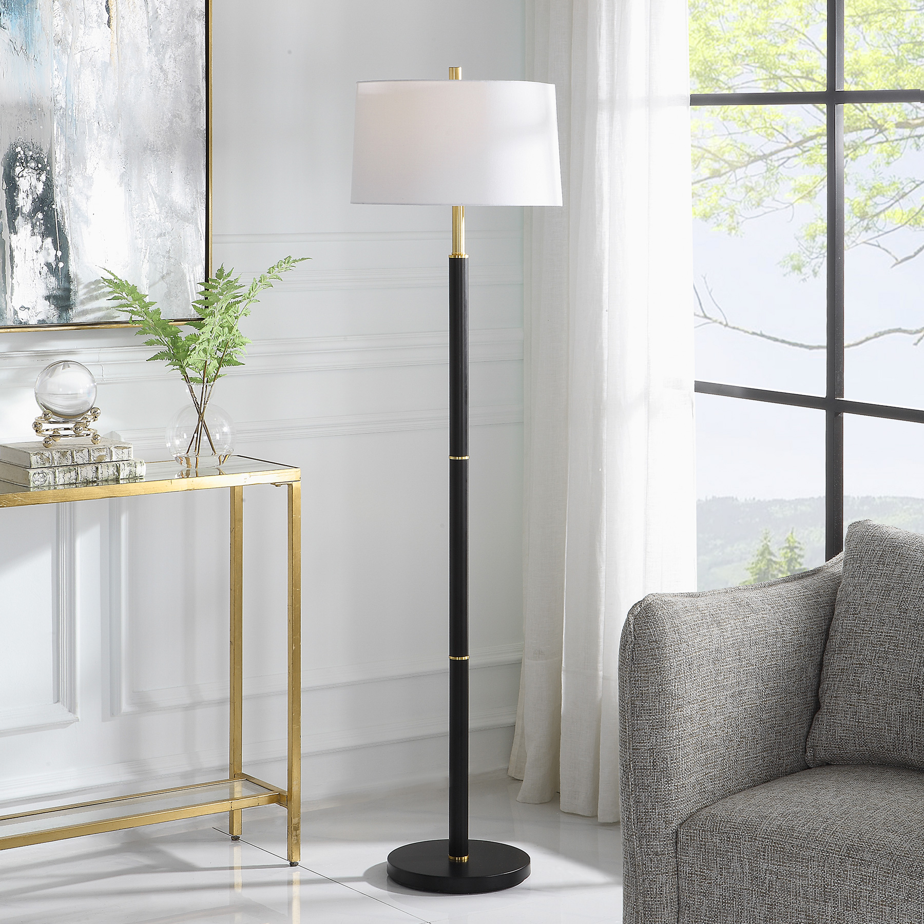 Black Metal Floor Lamps with Gold Accents