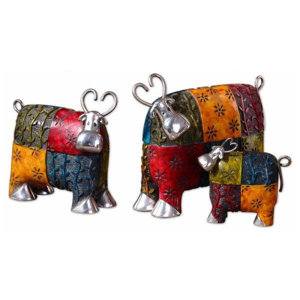 19058 Uttermost Colorful Cows Metal Figurines Set/3