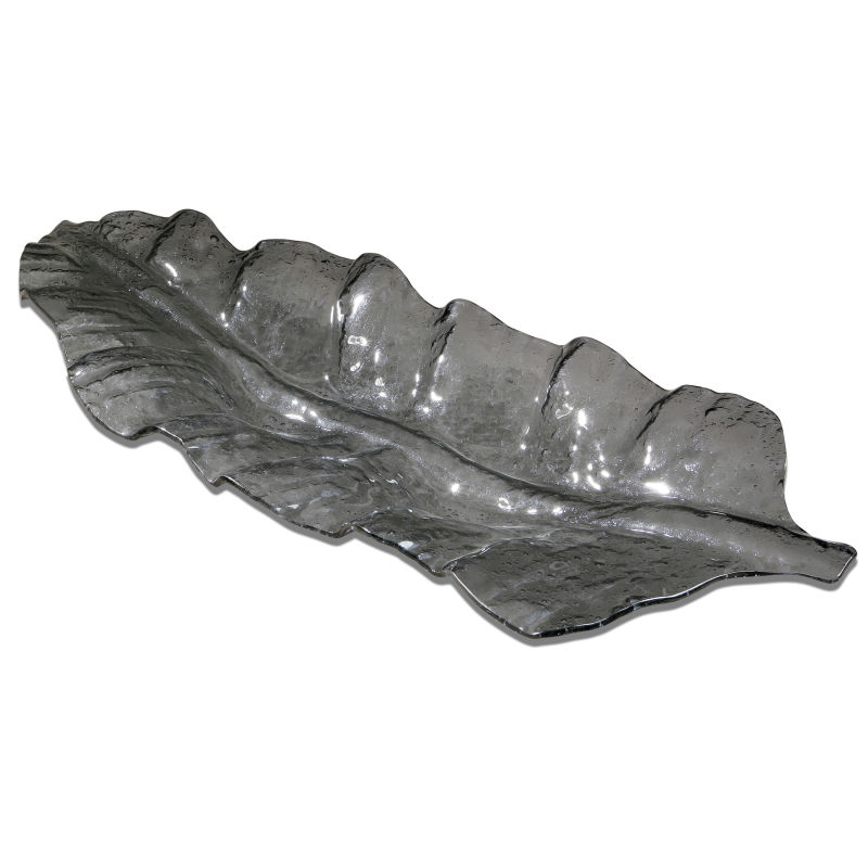 19862 Uttermost Smoked Leaf Glass Tray