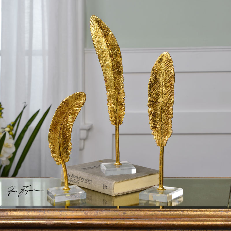 20079 Uttermost Feathers Gold Sculpture S/3