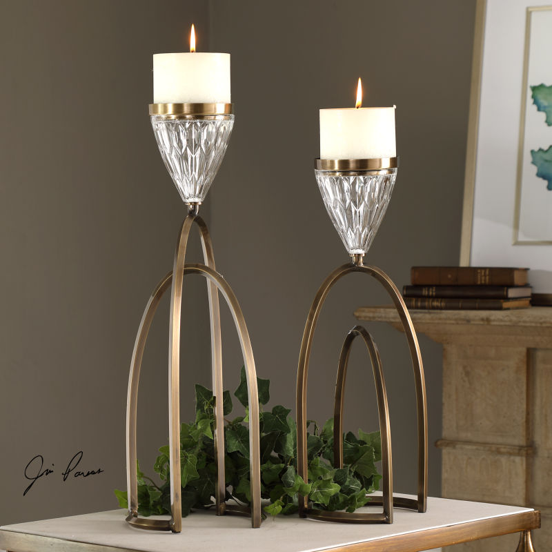 18920 Uttermost Carma Bronze And Crystal Candleholders S/2