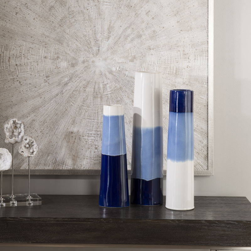 17715 Uttermost Sconset White and Blue Vases S/3