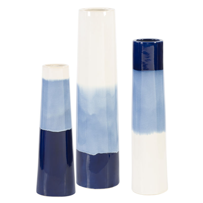 17715 Uttermost Sconset White and Blue Vases S/3