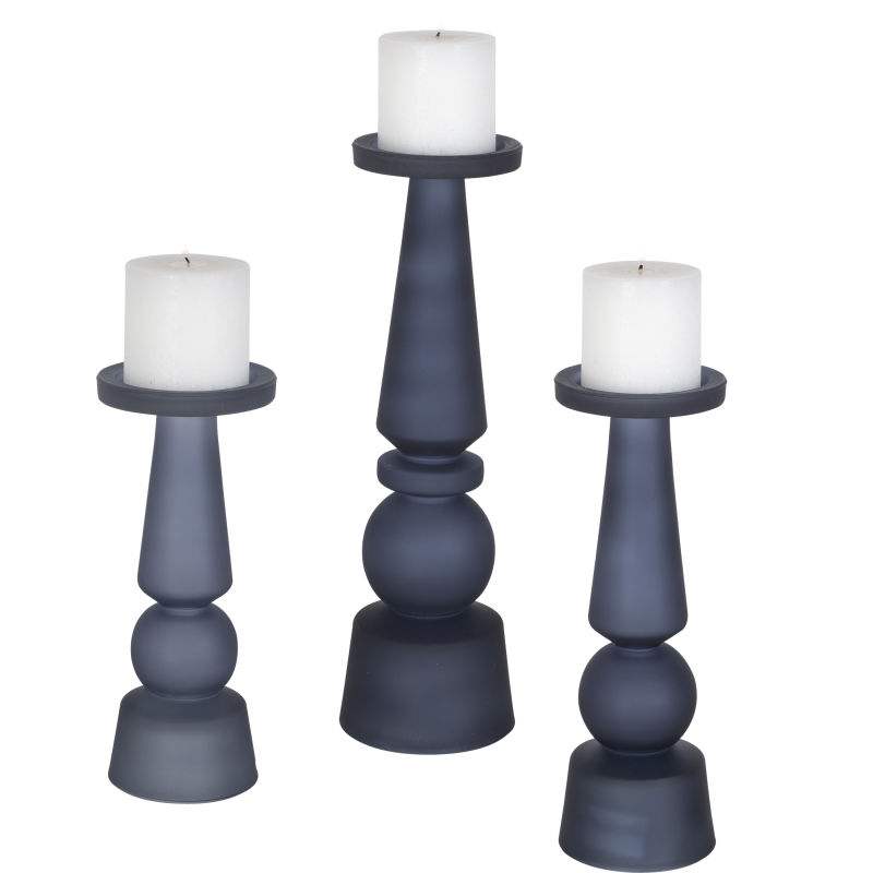 Uttermost Cassiopeia Blue Glass Candleholders S/3